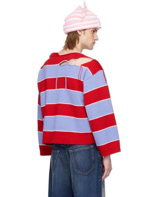 メンズ Charles Jeffrey レッド＆ブルー Slash ボーダー セーター Red