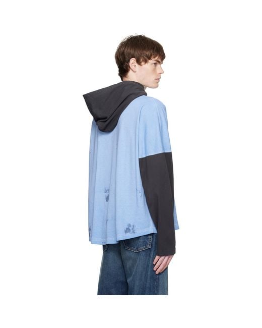 we11done Blue Painted Long-Sleeved Hoodie for men
