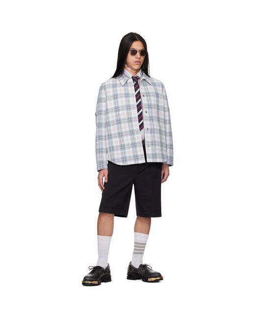 Thom Browne Gray Windowpane Plaid Armband Utility Jacket for men