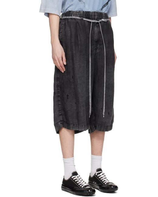 Maison Mihara Yasuhiro Black Aged Linen Wide Shorts for men
