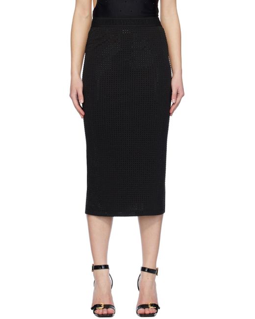 Versace Black Crystal-cut Midi Skirt