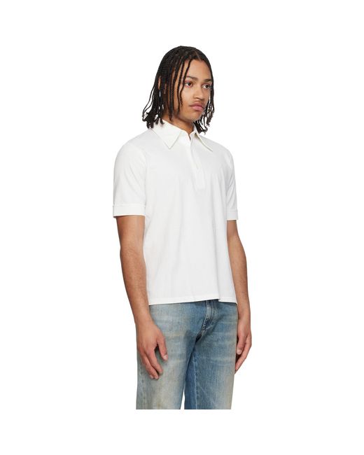 MM6 by Maison Margiela White Off- Embroidered-Logo Polo for men