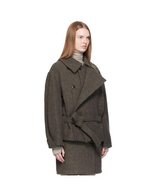 Lemaire Black Khaki Short Asymmetrical Bathrobe Coat