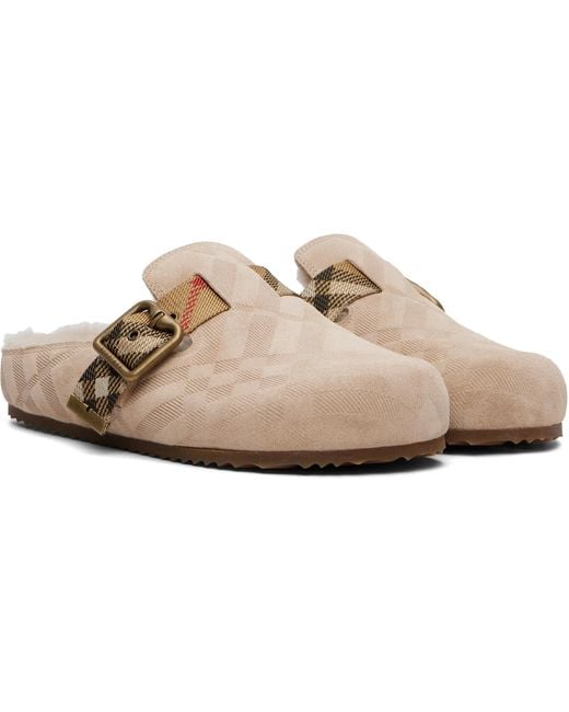 Burberry Natural Check Shearling Urchin Clog Loafers