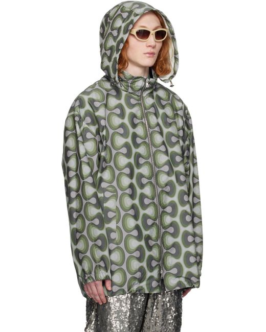 Dries Van Noten Green Gray & Khaki Graphic Jacket for men