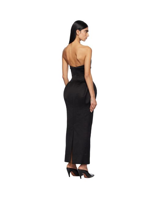 Monot Black Satin Corsetted Maxi Dress