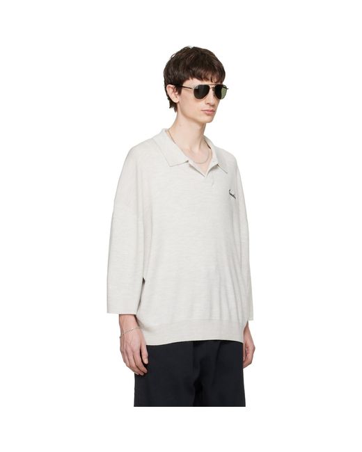 Fear Of God White Signature Three-Quarter Sleeve 90S Knit Polo for men