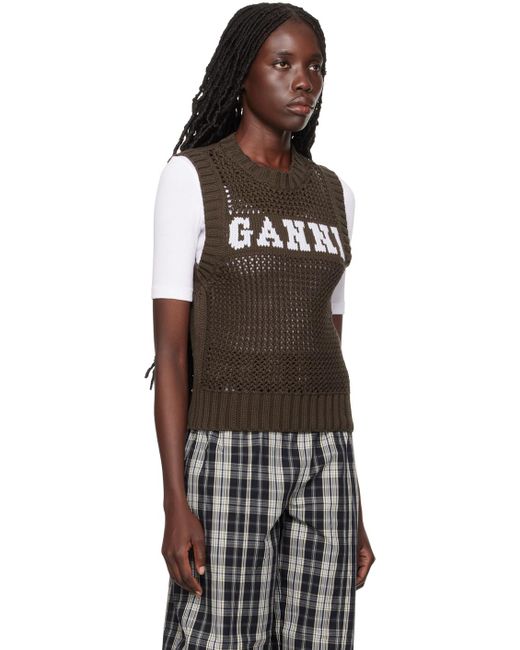 Gilet brun en tricot à mailles retournées Ganni en coloris Black
