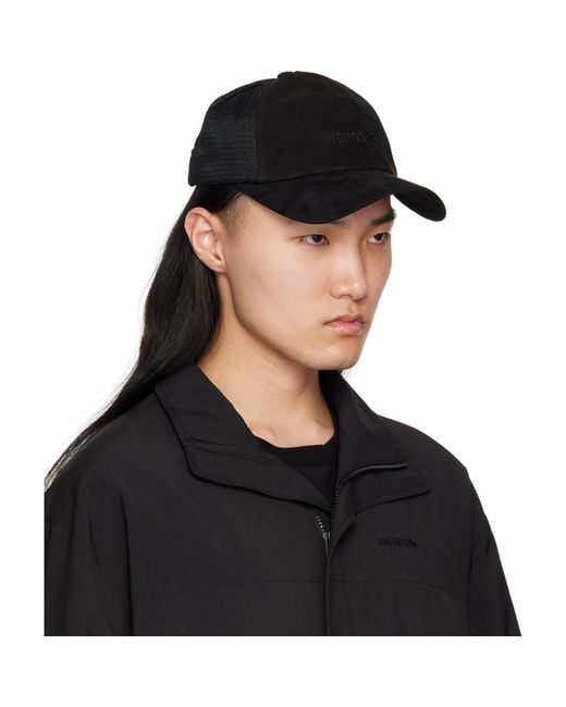 we11done Black Logo Embroidery Suede Cap for men