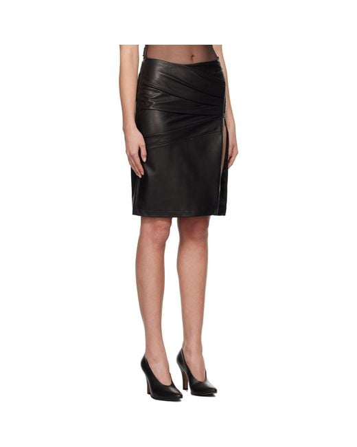 Nensi Dojaka Black Asymmetric Zip Leather Midi Skirt