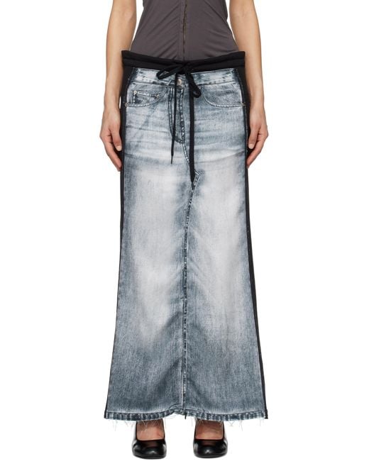 OPEN YY Front Jean Effect Jersey Maxi Skirt in Black | Lyst UK