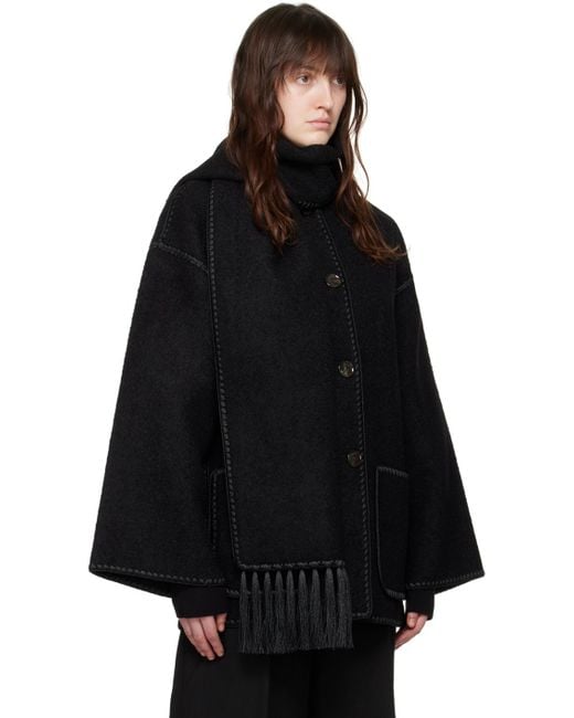 Totême  Black Scarf-Effect Wool-Blend Jacket