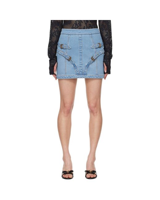 Versace Jeans Couture Blue Baroque Buckle Denim Miniskirt