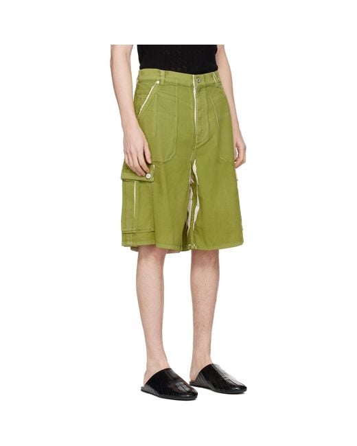 Marni Green Screen-Printed Denim Cargo Shorts for men