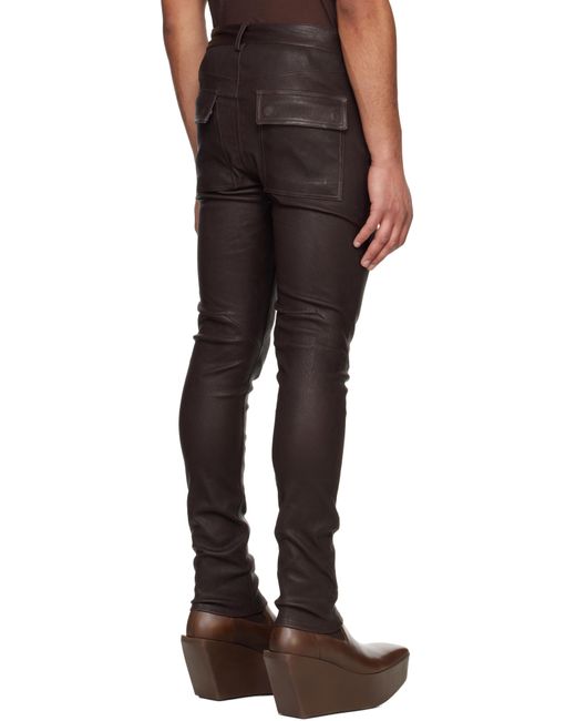 メンズ Rick Owens ブラウン Hollywood Tyrone レザーパンツ Black