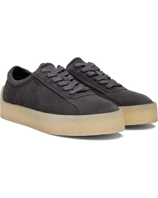 HUGO Black Rubber Outsole Suede Sneakers for men
