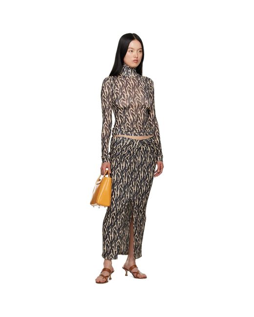Nanushka Beige & Black Marya Midi Skirt