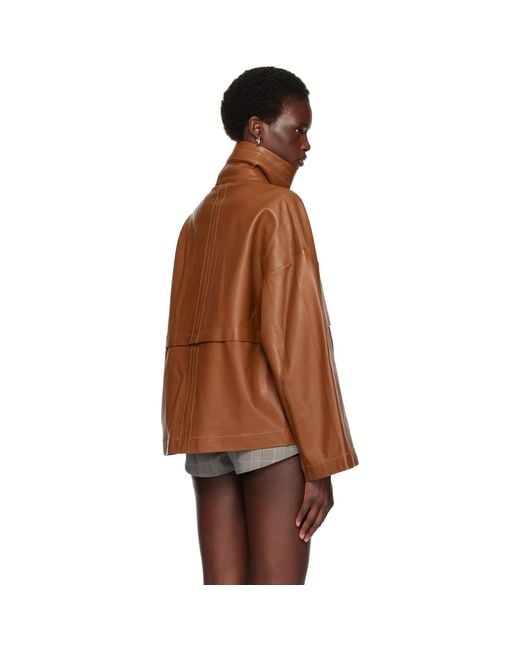 Nour Hammour Brown Tan Park Leather Jacket