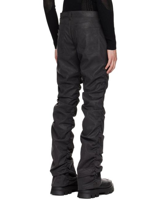 M I S B H V Black Ruched Faux-Leather Trousers for men
