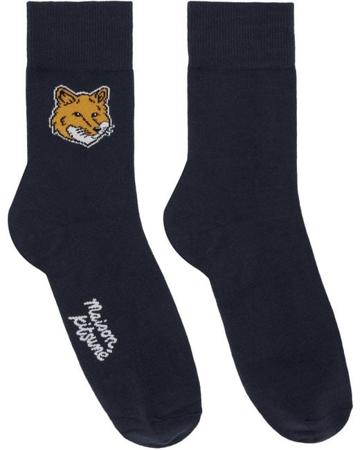 Maison Kitsuné Blue Navy Fox Head Socks for men