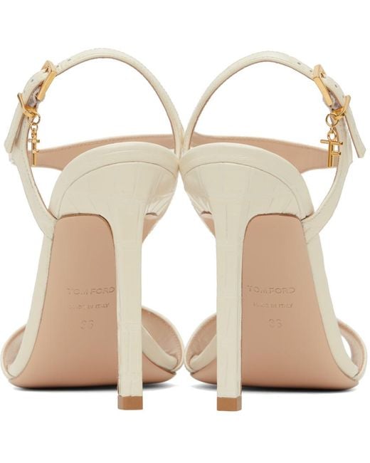 Tom Ford White Off- Glossy Stamped Crocodile Leather Angelina Sandals