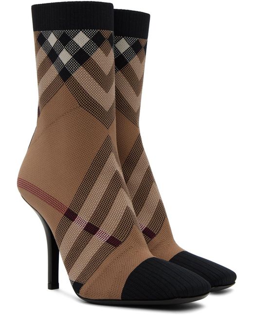 Burberry Multicolor Check Knit & Leather Sock Boot