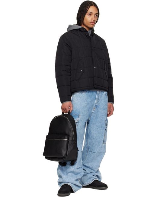 HUGO Black Perforated Faux Leather Backpack for men