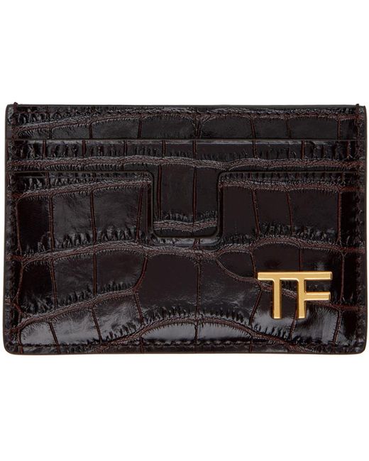 Porte-cartes brun en cuir gaufré façon croco Tom Ford en coloris Black