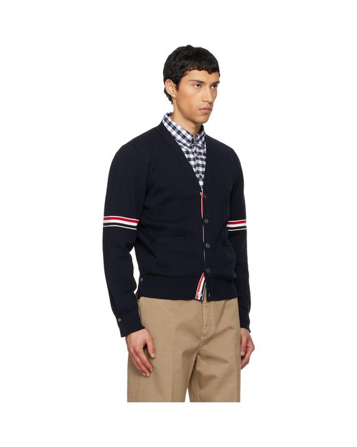 Thom Browne Blue Cotton Milano Stitch V-Neck Cardigan for men