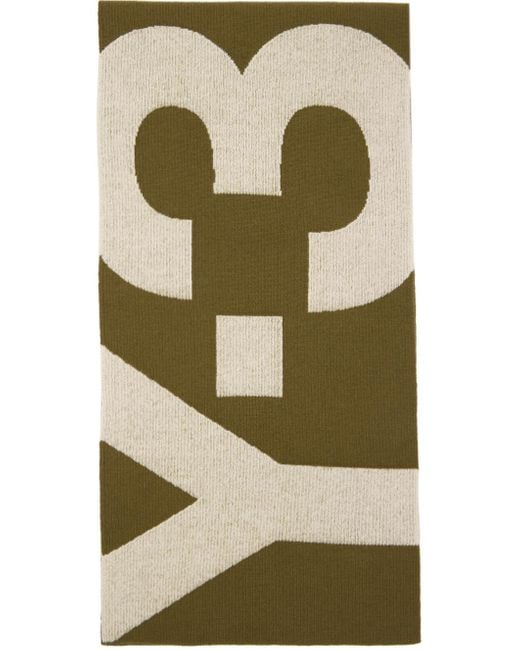 Y-3 Green Khaki & White Logo Scarf for men