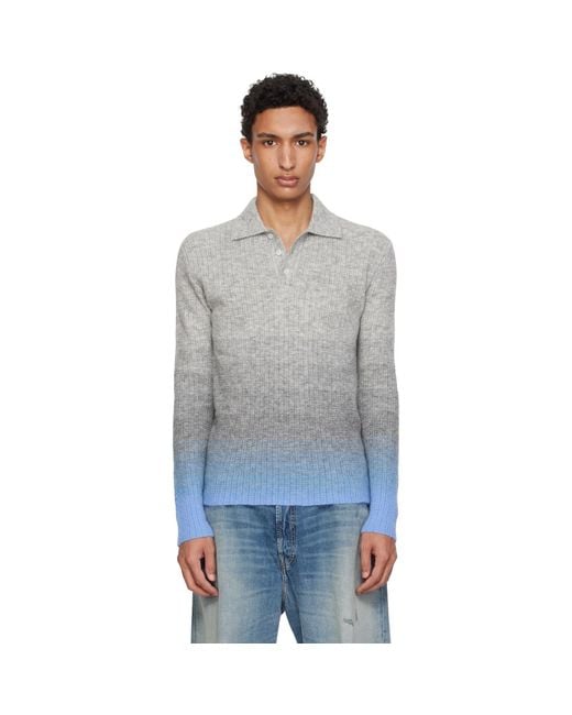 ERL Black Thin Gradient Knit Polo for men