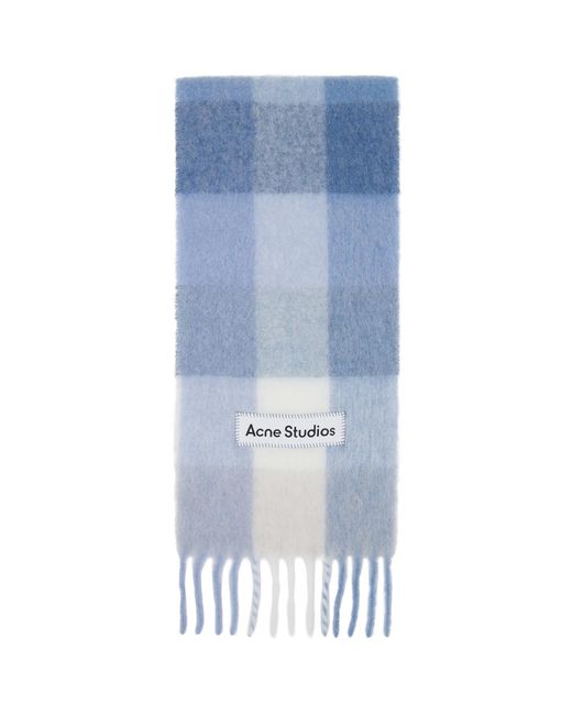 Acne Blue Mohair Checked Scarf for men