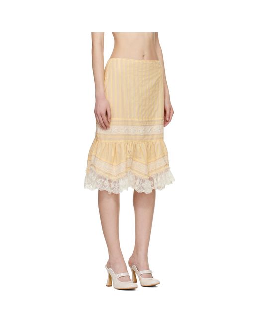 Anna Sui Natural Ruffle Lace Midi Skirt