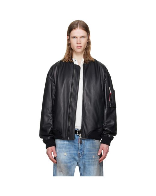DSquared² Black Leather Bomber Jacket for men
