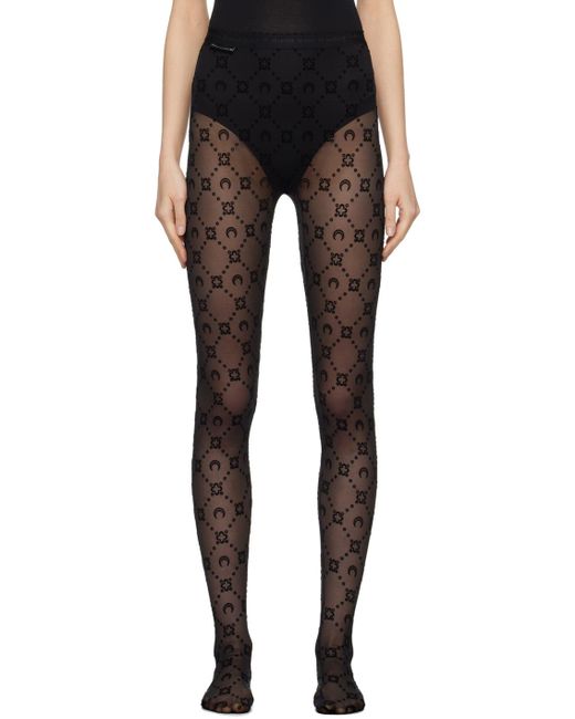 MARINE SERRE Black Moonogram Flocked Mesh Tights