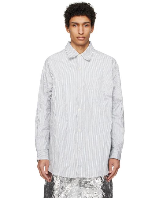 Chemise blanc et bleu marine à rayures fines Hed Mayner pour homme en coloris White