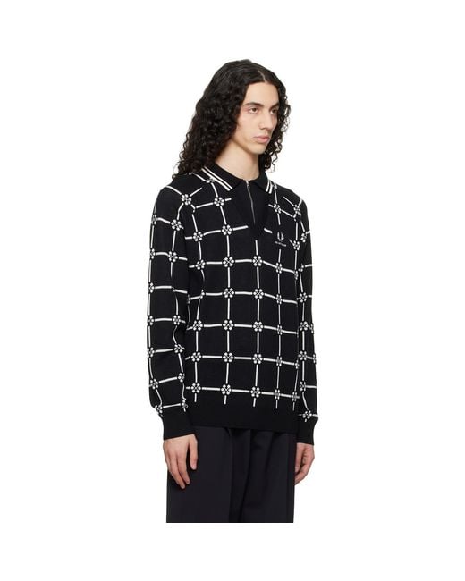 Fred Perry Black F Perry Kris Van Assche Edition Long Sleeve Knitted Polo for men
