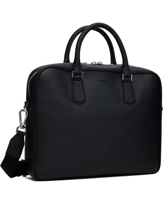 Boss Black Grained Leather Briefcase for men
