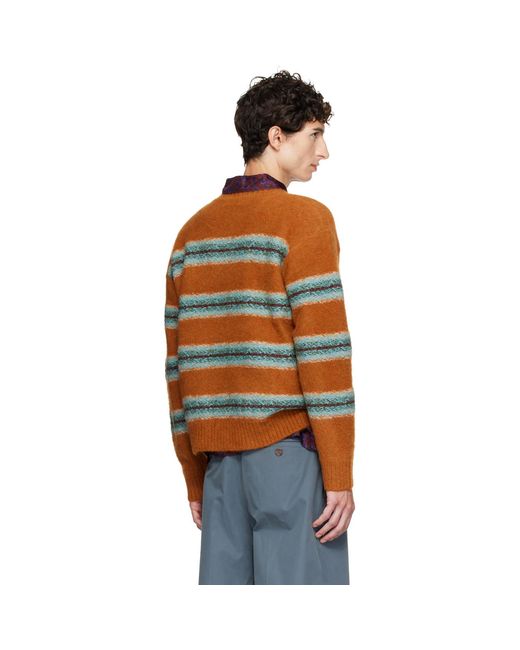 Dries Van Noten Orange Jacquard Wool Sweater for men