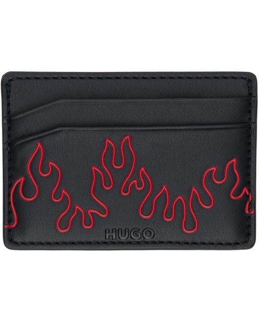 HUGO Black Faux-leather Flame Artwork Card Holder for men