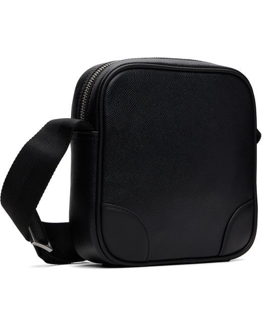 HUGO Black Grained Leather Messenger Bag for men