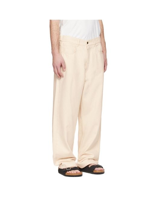 Merz B. Schwanen Natural Off- 1930S Cotton Twill 5-Pocket Trousers for men