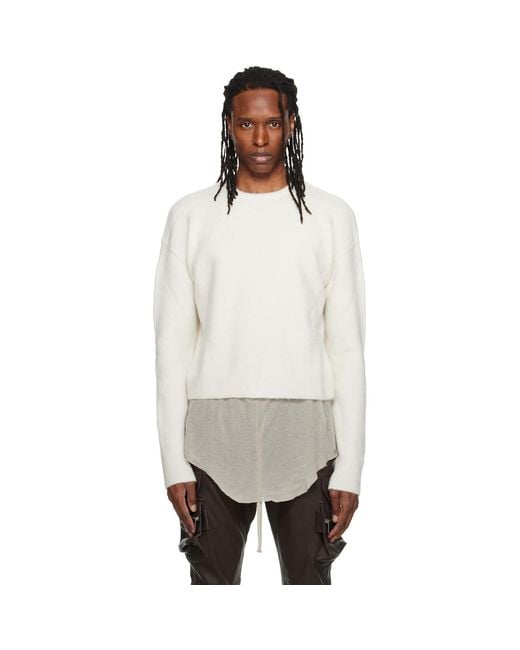 Rick Owens Natural Off- Tower Round Neck Sweater for men