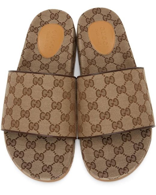Gucci Black Canvas Gg Slide Sandals for men