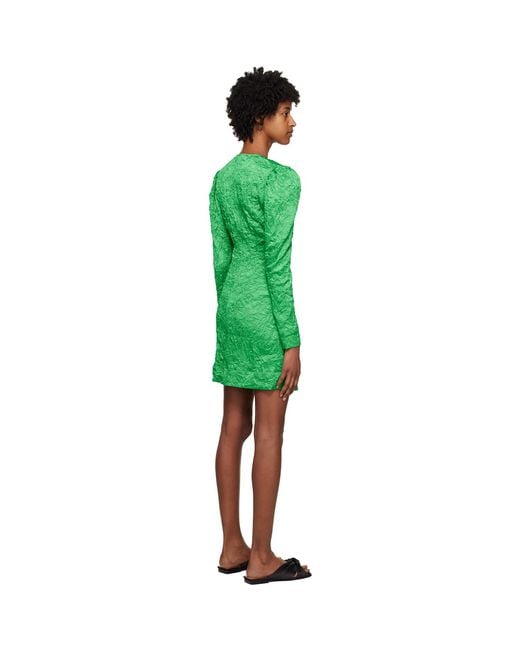 Ganni Green Crinkled Minidress