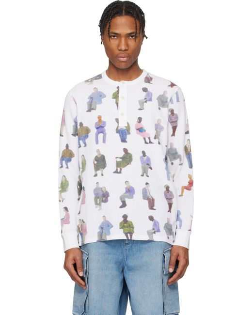 J.W. Anderson White Printed Waffle Henley for men