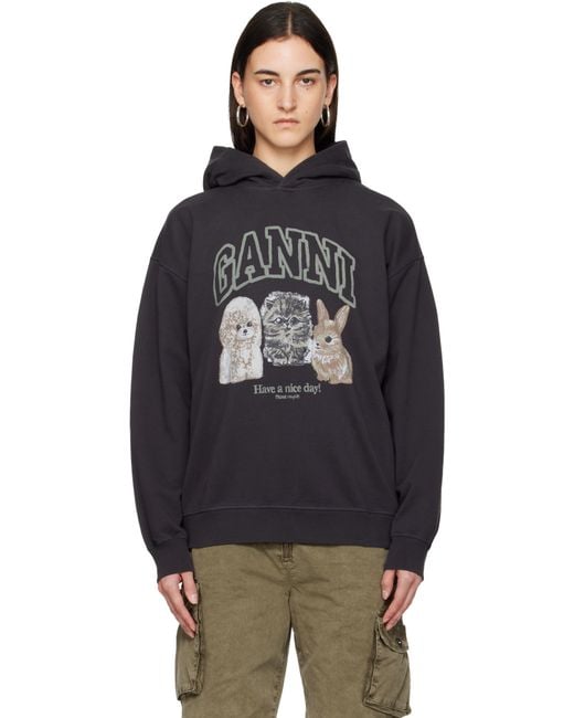 Ganni Black Animal Print Hoodie