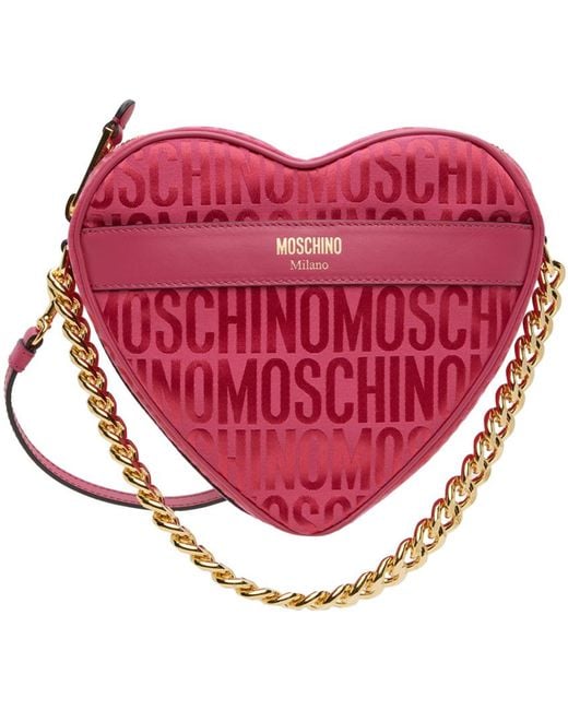 Moschino Red Pink Logo Heart Bag