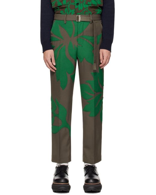 Pantalon taupe et vert à appliqués floraux Sacai pour homme en coloris Green
