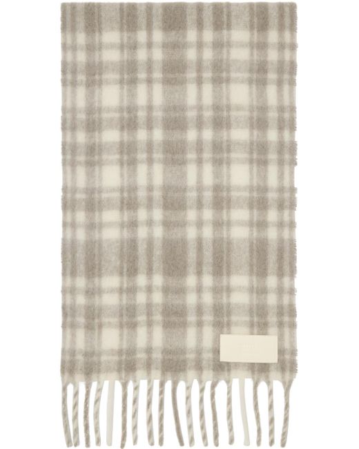 AMI Natural Off-white & Gray Checked Scarf